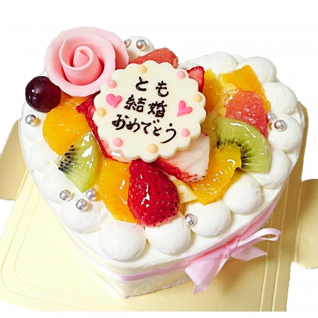 【お祝いに】フルーツたっぷり！『ハート形』デコレーションケーキポム店頭・Cake Box受取可）