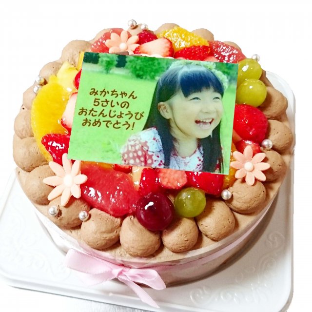 【写真ケーキ】フルーツたっぷり！生チョコケーキ（ポム店頭・Cake Box受取可）